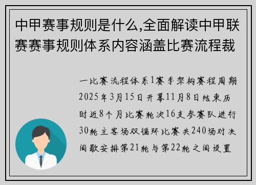 中甲赛事规则是什么,全面解读中甲联赛赛事规则体系内容涵盖比赛流程裁判判罚与积分排名